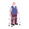 Old man using walker flat color vector faceless character