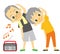 Old man and woman, Japanese radio gymnastics, warming up,