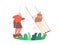 Old Man and Woman Race on Swing, Grandmother and Grandfather Summer Outdoor Activity. Elderly Couple on Flip-Flap