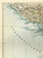 Old map from geographical Atlas 1890 with a fragment of the Apennines, Italian Peninsula. Central Italy. the Tyrrhenian sea