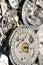 Old mechanical watches with gears and cogs. Watch or clock mechanisms