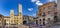Old medeival square and towers in typical Tuscan town San Gimignano, popular tourist destination. Town also called  Medieval