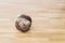 Old medicine weight ball on wooden floor