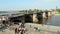 Old medieval bridge in German city, week end tourist groups