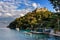 Old medieval castle, located on a hill near harbor of Portofino town, Italy