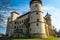 Old medieval castle in Nowy Wisnicz with towers, Poland