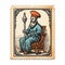 Old Medieval Character Seated On Folding Chair - Historical Illustration