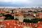 Old medieval houses, building, red tiled roofs in Prague, Czech Republic, panorama. Historical buildings in Prague Czechia