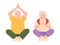 Old men and women do yoga exercises cartoon vector