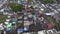 Old, messy city public cemetery. Drone aerial shot