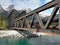 Old metal railroad bridge in canadian rockies