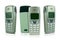 Old metallic mobile phones or cellphones isolated on white background with clipping path.