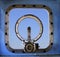 Old military war ship window against blue sky background use for