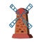 Old mill isolated. Tower mill. Agricultural construction with a rotating mechanism. Rural construction. Colorful vector illustrati