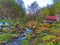 Old mill. River. Waterfall. Landskape. Background.