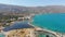 Old mills in Elounda, Crete from above. Panoramic view with drone