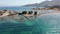 Old mills in Elounda, Crete from above. Panoramic view with drone