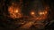 Old mine tunnel, underground passage with lights and wood, industry theme