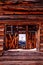 Old Mining Log cabin with mountian view through wi