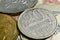 Old money of the USSR close-up. Macro photography of retro coins of t