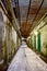 Old moss covered hallway in Alcatraz prison in San Francisco, California