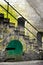 Old moss covered stairway in Alcatraz prison in San Francisco, California