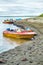 Old motor boats on the bank of river Indigirka in north yakutia