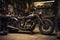 Old motorbike in a vintage garage. Generative AI