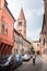 Old narrow street of the center of Ferrara, Italy