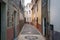 Old narrow street of Paul do Mar town, Madeira island.