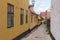 Old narrow street in Ribe, Denmark