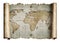 Old nautical world map scroll isolated