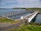 The old and new Bernera Bridges across Loch Roag connecting the isle of Great Bernera to the Isle of Lewis, Outer Hebrides,