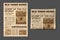 Old newspaper. Vintage magazine front page mockup. Two realistic pages templates, historical sepia sheet of journal