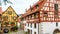 Old nice half-timbered houses in South Germany. Beautiful typical houses in German village. Panoramic view of vintage narrow