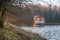 Old observation deck on the pond, observation gazebo on the lake