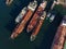 Old oil-tanker vessels & tugs from above