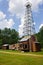 Old oil well derrick at Drake`s oil well museum