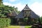 Old old wooden house, red, in the European country of Lithuania, in the spa town of Nida, on the Curonian Spit