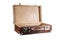 Old open cardboard suitcase, isolated
