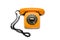 Old, orange rotary dial telephone, isolated on white background