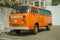 Old orange Volkswagen van perfectly preserved