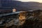 Old Orhei stone carved church at sunset. Aerial view, Moldova Re