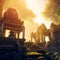 Old oriental temple ruins in jungle, ancient architecture, Surreal mystical fantasy artwork. Generative AI