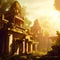 Old oriental temple ruins in jungle, ancient architecture, Surreal mystical fantasy artwork. Generative AI