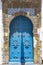 Old ornate blue door in the medina of Essaouira, Morocco