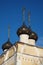 Old orthodox church with black cupolas in Vologda, Russia