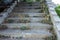 Old overgrown with destroyed stone balustrades old antique steps of a stone staircase. Ruined stairs. The dilapidated building,