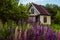 The old overgrown small house with flowers