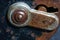 Old padlock with rust but fully functional photographed in the studio